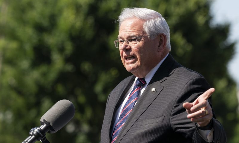 Sen. Bob Menendez, D-N.J., speaks during a Students Demand Action event, near the West Front of the U.S. Capitol, Monday, June 6, 2022, in Washington. The group demanded action on gun safety in the wake of the mass shooting at Robb Elementary School in Uvalde, Texas. (AP Photo/Alex Brandon)