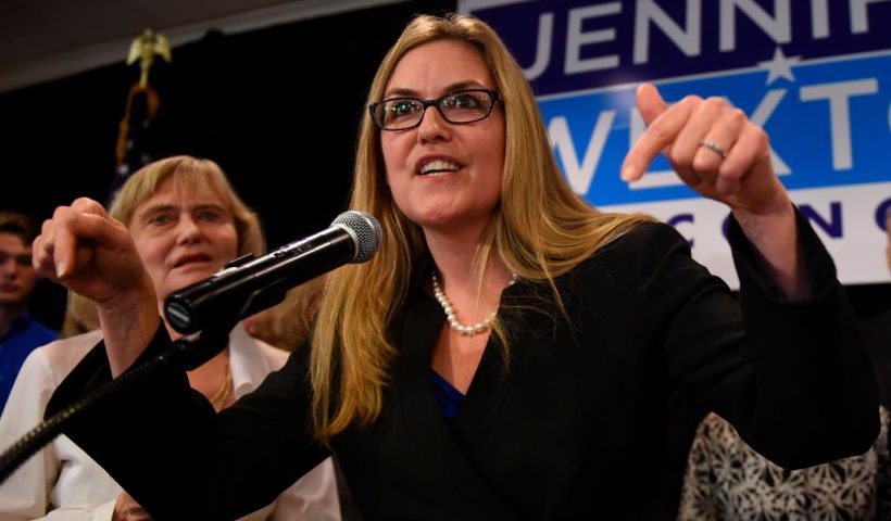 Congress woman elect Jennifer Wexton speaks to supporters after winning the Virginia-10 district congressional election, beating incumbent Barbera Comstock (R-VA), at her election watch party in Dulles, Virginia on November 6, 2018. (Photo by ANDREW CABALLERO-REYNOLDS / AFP) (Photo credit should read ANDREW CABALLERO-REYNOLDS/AFP via Getty Images)