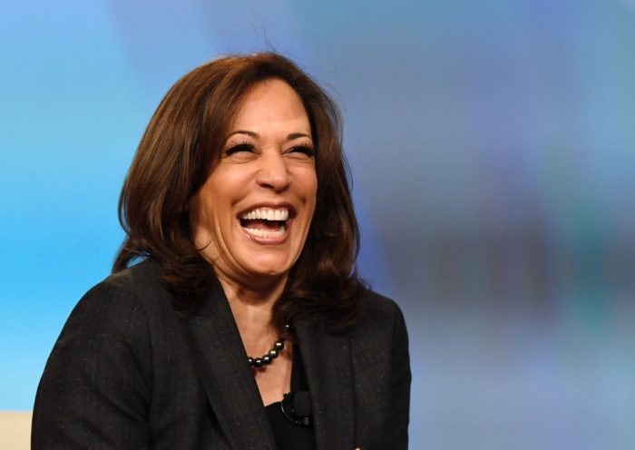 LAS VEGAS, NEVADA - MARCH 01: U.S. Sen. Kamala Harris (D-CA) laughs while speaking at the "Conversations that Count" event during the Black Enterprise Women of Power Summit at The Mirage Hotel & Casino on March 1, 2019 in Las Vegas, Nevada. Harris is campaigning for the 2020 Democratic nomination for president. (Photo by Ethan Miller/Getty Images)