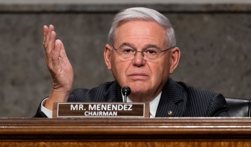 WASHINGTON, DC - DECEMBER 07: Senator Bob Menendez (D-NJ) Chair of the Senate Foreign Relations Committee, speaks during a hearing to examine U.S.-Russia policy at the U.S. Capitol on December 7, 2021 in Washington, DC. (Photo by Alex Brandon-Pool/Getty Images)