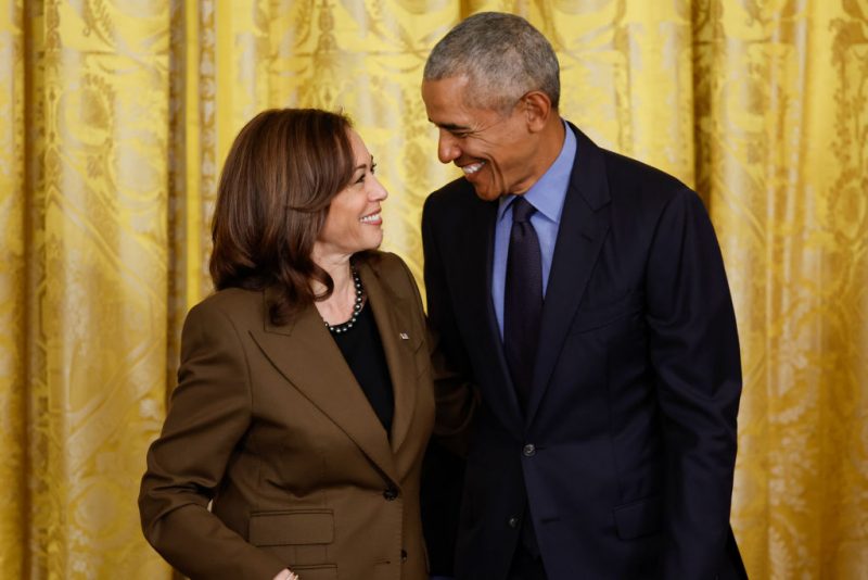 WASHINGTON, DC - APRIL 5: (L-R) Vice President Kamala Harris and Former President Barack Obama attend an event to mark the 2010 passage of the Affordable Care Act in the East Room of the White House on April 5, 2022 in Washington, DC. With then-Vice President Joe Biden by his side, Obama signed 'Obamacare' into law on March 23, 2010. (Photo by Chip Somodevilla/Getty Images)