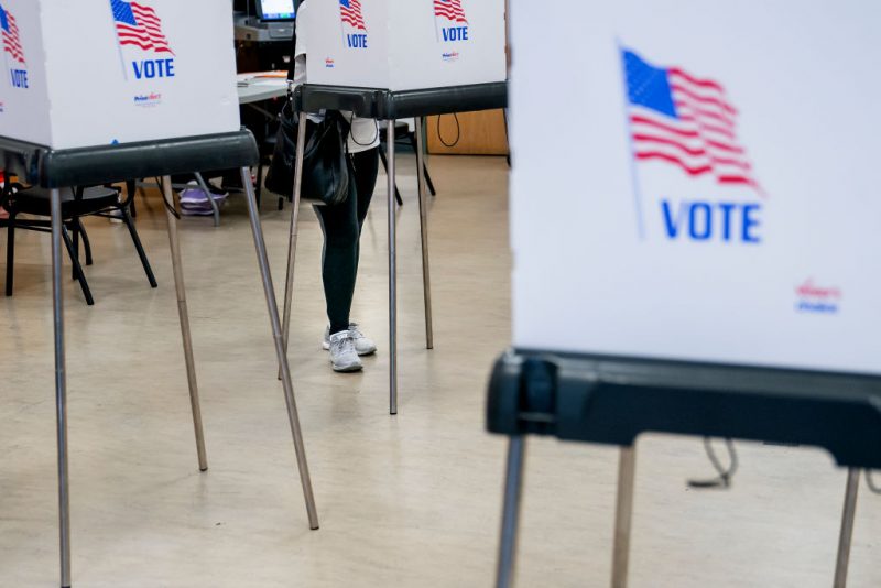 BALTIMORE, MD - JULY 19: A voter casts their ballot at a polling place at The League for People with Disabilities during the midterm primary election on July 19, 2022 in Baltimore, Maryland. Voters will choose candidates during the primary for governor and seats in the House of Representatives in the upcoming November election. (Photo by Nathan Howard/Getty Images)