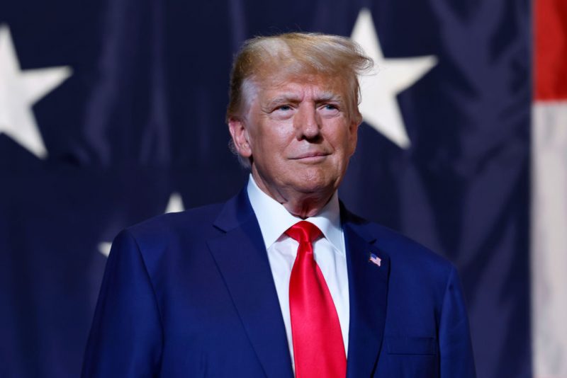 COLUMBUS, GEORGIA - JUNE 10: Former U.S. President Donald Trump arrives to deliver remarks during the Georgia state GOP convention at the Columbus Convention and Trade Center on June 10, 2023 in Columbus, Georgia. On Friday, former President Trump was indicted by a federal grand jury on 37 felony counts in Special Counsel Jack Smith's classified documents probe. (Photo by Anna Moneymaker/Getty Images)