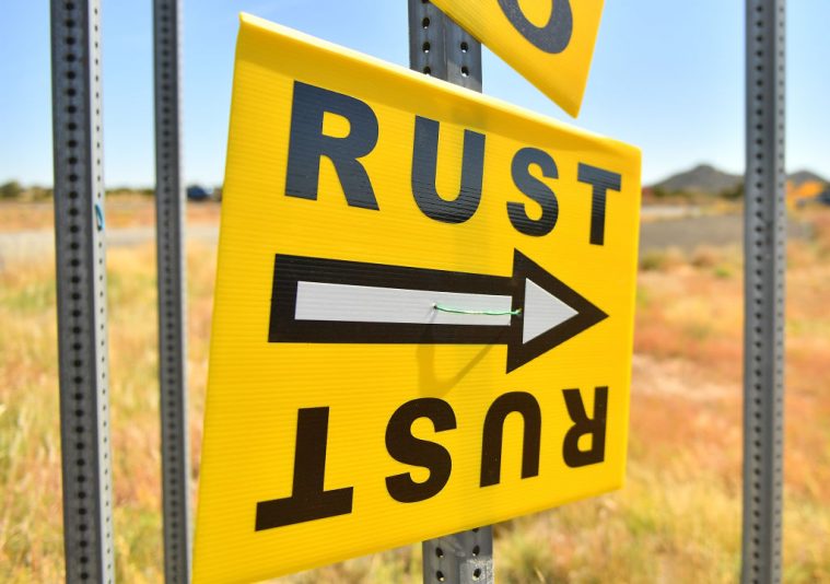 SANTA FE, NEW MEXICO - OCTOBER 22: A sign directs people to the road that leads to the Bonanza Creek Ranch where the movie "Rust" is being filmed on October 22, 2021 in Santa Fe, New Mexico. Director of Photography Halyna Hutchins was killed and director Joel Souza was injured on set while filming the movie "Rust" at Bonanza Creek Ranch near Santa Fe, New Mexico on October 21, 2021. The film's star and producer Alec Baldwin discharged a prop firearm that hit Hutchins and Souza. (Photo by Sam Wasson/Getty Images)