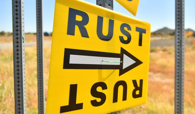 SANTA FE, NEW MEXICO - OCTOBER 22: A sign directs people to the road that leads to the Bonanza Creek Ranch where the movie "Rust" is being filmed on October 22, 2021 in Santa Fe, New Mexico. Director of Photography Halyna Hutchins was killed and director Joel Souza was injured on set while filming the movie "Rust" at Bonanza Creek Ranch near Santa Fe, New Mexico on October 21, 2021. The film's star and producer Alec Baldwin discharged a prop firearm that hit Hutchins and Souza. (Photo by Sam Wasson/Getty Images)