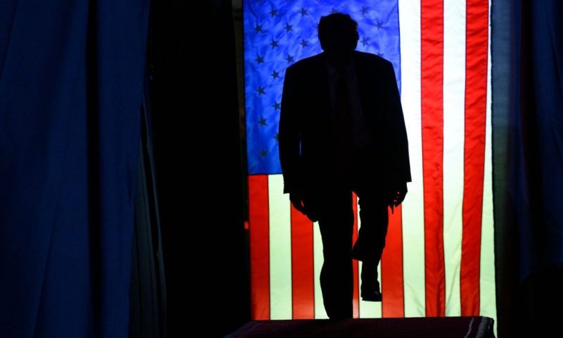 ERIE, PENNSYLVANIA - JULY 29: Former U.S. President Donald Trump enters Erie Insurance Arena for a political rally while campaigning for the GOP nomination in the 2024 election on July 29, 2023 in Erie, Pennsylvania. (Photo by Jeff Swensen/Getty Images)