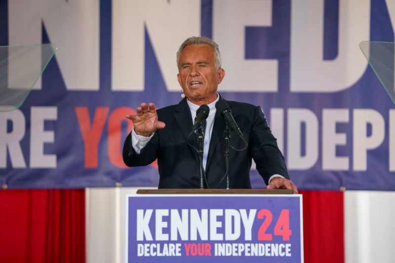 PHILADELPHIA, PENNSYLVANIA - OCTOBER 9: Presidential Candidate Robert F. Kennedy Jr. makes a campaign announcement at a press conference on October 9, 2023 in Philadelphia, Pennsylvania. Kennedy announced he will end his Democratic primary bid and will run for president as an independent. (Photo by Jessica Kourkounis/Getty Images)