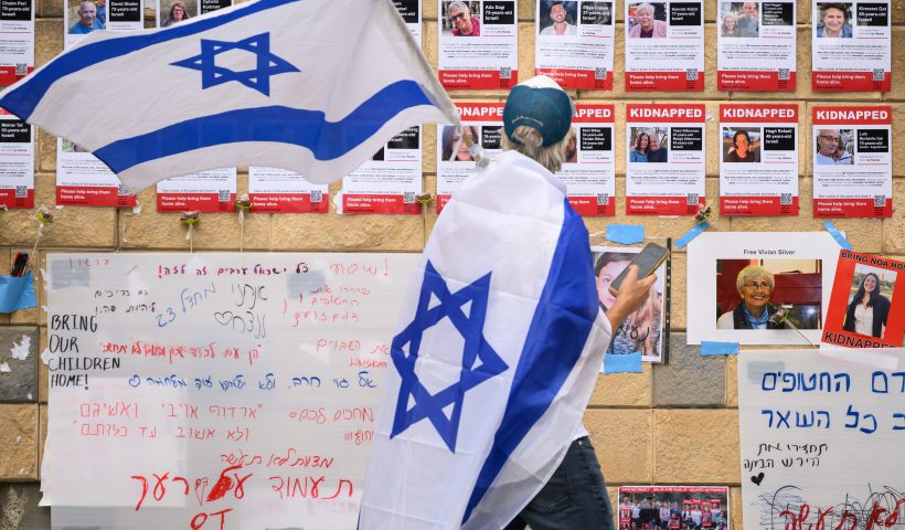 TEL AVIV, ISRAEL - OCTOBER 18: Photographs of some of those taken hostage by Hamas during their recent attacks are seen on October 18, 2023 in Tel Aviv, Israel. As Israel prepares to invade the Gaza Strip in its campaign to vanquish Hamas, the Palestinian militant group that launched a deadly attack in southern Israel on October 7th, worries are growing of a wider war with multiple fronts, including at the country's northern border with Lebanon. Countries have scrambled to evacuate their citizens from Israel, and Israel has begun relocating residents some communities on its northern border. Meanwhile, hundreds of thousands of residents of northern Gaza have fled to the southern part of the territory, following Israel's vow to launch a ground invasion. (Photo by Leon Neal/Getty Images)