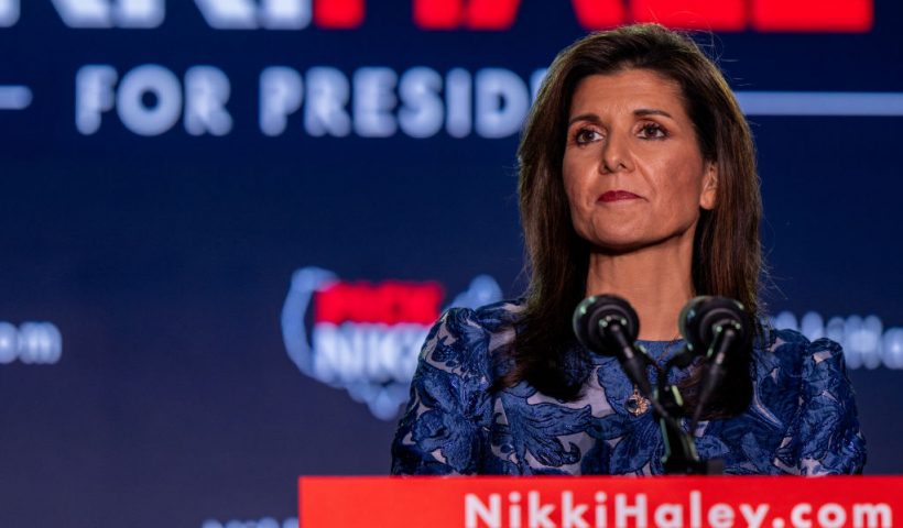 CONCORD, NEW HAMPSHIRE - JANUARY 23: Republican presidential candidate, former U.N. Ambassador Nikki Haley delivers remarks at her primary-night rally at the Grappone Conference Center on January 23, 2024 in Concord, New Hampshire. New Hampshire voters cast their ballots in their state's primary election today. With Florida Gov. Ron DeSantis dropping out of the race Sunday, Haley and former President Donald Trump are battling it out in this first-in-the-nation primary. (Photo by Brandon Bell/Getty Images)