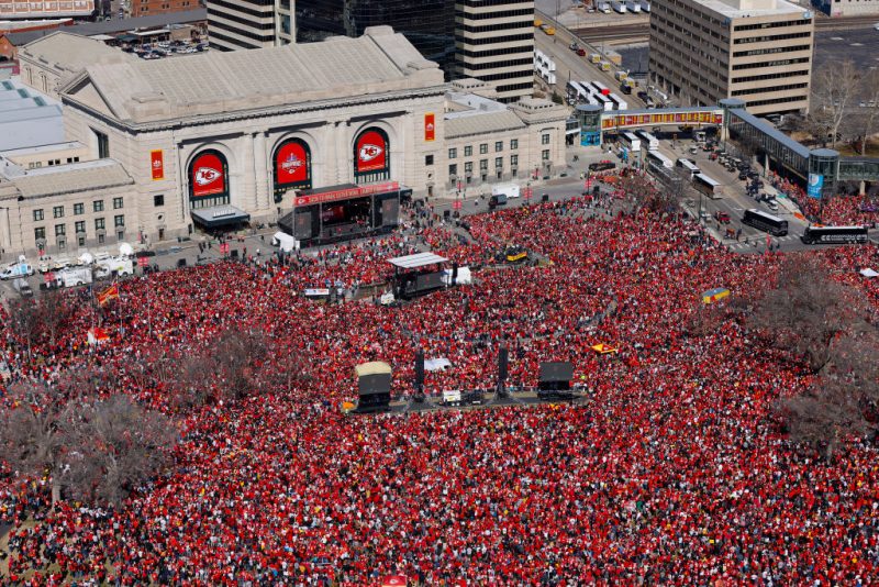 KANSAS CITY, MISSOURI - FEBRUARY 14: A general view of Kansas City Chiefs fans gathered at Union Station during the Kansas City Chiefs Super Bowl LVIII victory parade on February 14, 2024 in Kansas City, Missouri. (Photo by David Eulitt/Getty Images)