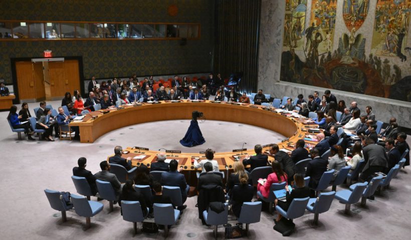 The United Nations Security Council meets on the situation in the Middle East, including the Palestinian question, at the UN headquarters in New York on March 25, 2024. (Photo by ANGELA WEISS / AFP) (Photo by ANGELA WEISS/AFP via Getty Images)