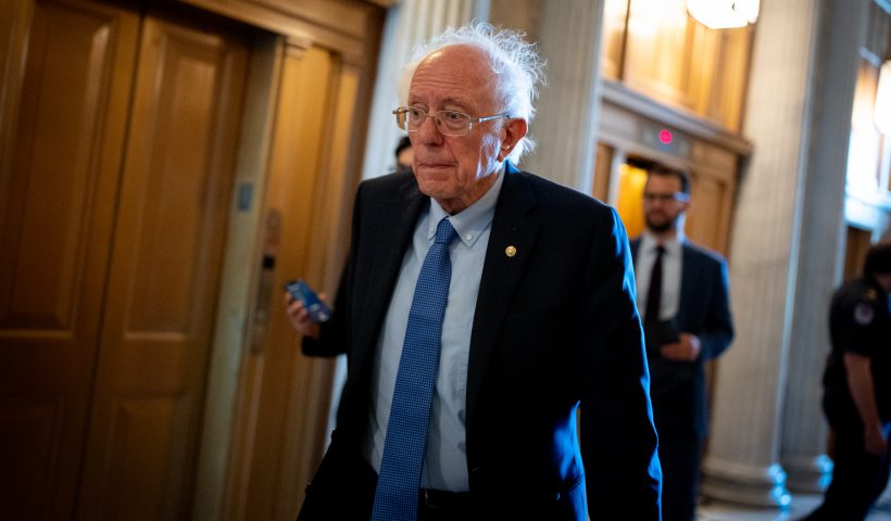 WASHINGTON, DC - APRIL 23: U.S. Sen. Bernie Sanders (I-VT) walks into the Senate Chamber on Capitol Hill on April 23, 2024 in Washington, DC. The Senate takes up a $95 billion foreign aid package today for Ukraine, Israel and Taiwan. (Photo by Andrew Harnik/Getty Images)