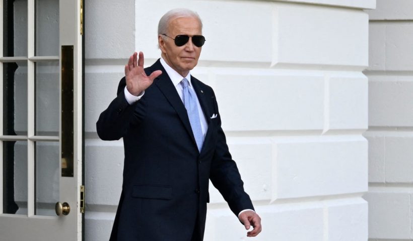 US President Joe Biden waves as he walks to board Marine One on the South Lawn of the White House on May 3, 2024, in Washington, DC. Biden is travelling to Wilmington for the weekend. (Photo by ANDREW CABALLERO-REYNOLDS / AFP) (Photo by ANDREW CABALLERO-REYNOLDS/AFP via Getty Images)