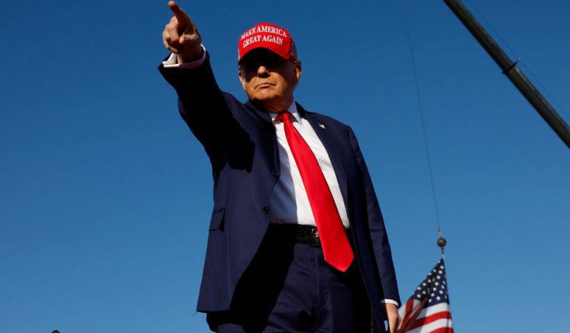 WILDWOOD, NEW JERSEY - MAY 11: Republican presidential candidate former U.S. President Donald Trump arrives for his campaign rally in Wildwood Beach on May 11, 2024 in Wildwood, New Jersey. The former President and presumptive Republican nominee held a campaign rally as his hush money trial takes a weekend break. Michael Cohen, Trump's former attorney, is expected to be called to testify on Monday when the trial resumes. (Photo by Michael M. Santiago/Getty Images)