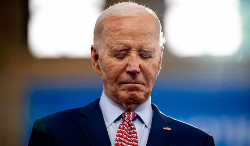 PHILADELPHIA, PENNSYLVANIA - MAY 29: U.S. President Joe Biden stands on stage as U.S. Vice President Kamala Harris introduces him during a campaign rally at Girard College on May 29, 2024 in Philadelphia, Pennsylvania. Biden and Harris are using today's rally to launch a nationwide campaign to court black voters, a group that has traditionally come out in favor of Biden, but their support is projected lower than it was in 2020. (Photo by Andrew Harnik/Getty Images)