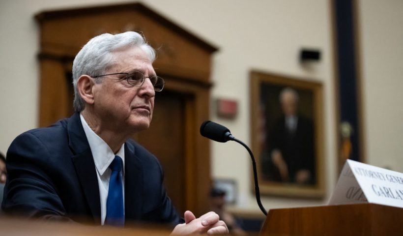 U.S. Attorney General Merrick Garland testifies during a hearing by the House Judiciary Committee, Washington, DC, June 4, 2024. Republicans repeatedly questioned him about his role in Trump's conviction in New York, which was a state trial and out of the Department of Justice's jurisdiction. (Photo by Allison Bailey / Middle East Images / Middle East Images via AFP) (Photo by ALLISON BAILEY/Middle East Images/AFP via Getty Images)