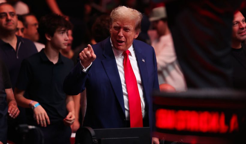 NEWARK, NEW JERSEY - JUNE 01: Former U.S. President Donald Trump attends UFC 302 at Prudential Center on June 01, 2024 in Newark, New Jersey. (Photo by Luke Hales/Getty Images)