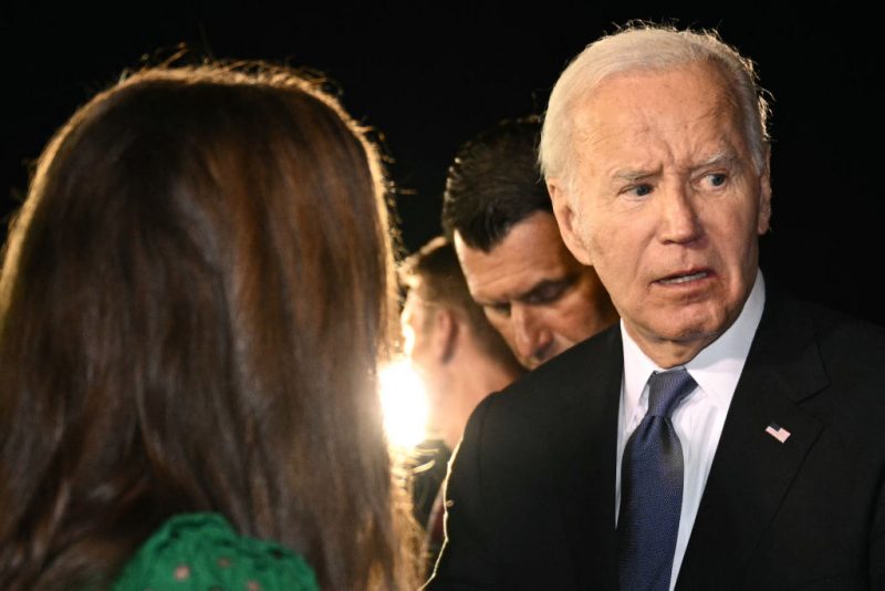 US President Joe Biden speaks to supporters gathered on the tarmac upon his arrival at Raleigh-Durham International Airport in Morrisville, North Carolina, early on June 28, 2024. (Photo by Mandel NGAN / AFP) (Photo by MANDEL NGAN/AFP via Getty Images)