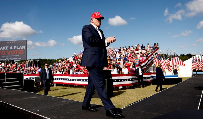 CHESAPEAKE, VIRGINIA - JUNE 28: Republican presidential candidate, former U.S. President Donald Trump walks offstafe after giving remarks at a rally at Greenbrier Farms on June 28, 2024 in Chesapeake, Virginia. Last night Trump and U.S. President Joe Biden took part in the first presidential debate of the 2024 campaign. (Photo by Anna Moneymaker/Getty Images)