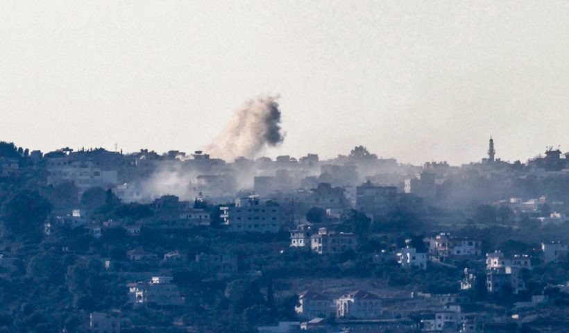 This picture taken from northern Israel shows smoke billowing during an Israeli bombardment that targeted the southern Lebanese village of Khiyam on July 3, 2024. Hezbollah said it fired "100 Katyusha rockets" at two Israeli positions on July 3 after an Israeli strike in south Lebanon killed a senior commander from the group. (Photo by Jalaa MAREY / AFP) (Photo by JALAA MAREY/AFP via Getty Images)