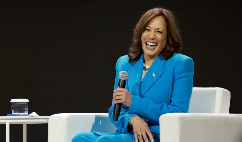 NEW ORLEANS, LOUISIANA - JULY 06: Kamala Harris speaks onstage during the 2024 ESSENCE Festival Of Culture™ Presented By Coca-Cola® at Ernest N. Morial Convention Center on July 06, 2024 in New Orleans, Louisiana. (Photo by Arturo Holmes/Getty Images for ESSENCE)