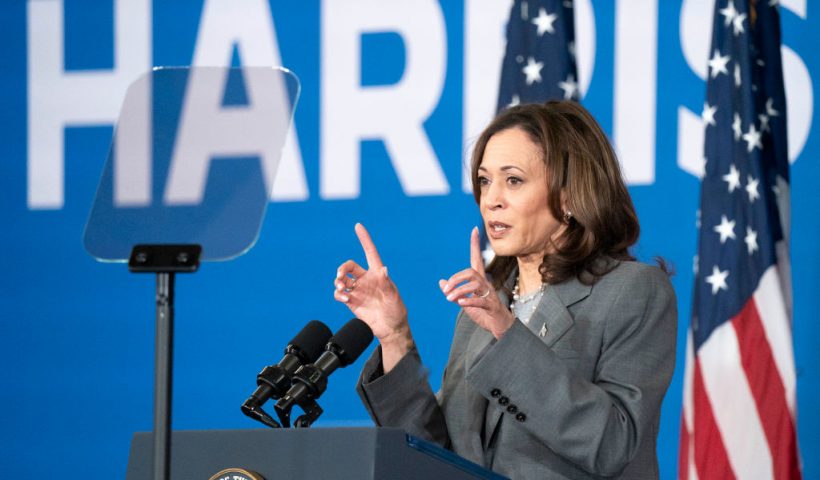 GREENSBORO, NORTH CAROLINA - JULY 11: U.S. Vice President Kamala Harris speaks to a crowd during a campaign event at James B. Dudley High School on July 11, 2024 in Greensboro, North Carolina. Harris continues campaigning ahead of the presidential election as Democrats face doubts about President Biden's fitness in his run for re-election against former President Donald Trump. (Photo by Sean Rayford/Getty Images)