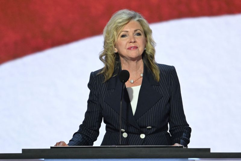 US Senator Marsha Blackburn, Republican of Tennessee, speaks during the first day of the 2024 Republican National Convention at the Fiserv Forum in Milwaukee, Wisconsin, July 15, 2024. Donald Trump won formal nomination as the Republican presidential candidate and picked a right-wing loyalist for running mate, kicking off a triumphalist party convention in the wake of last weekend's failed assassination attempt. (Photo by ANDREW CABALLERO-REYNOLDS / AFP) (Photo by ANDREW CABALLERO-REYNOLDS/AFP via Getty Images)