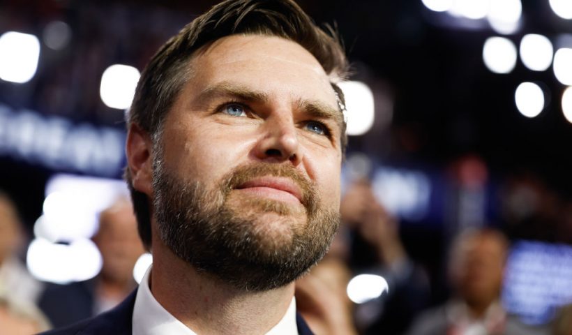 MILWAUKEE, WISCONSIN - JULY 15: Trump's pick for Vice President, U.S. Sen. J.D. Vance (R-OH) arrives on the first day of the Republican National Convention at the Fiserv Forum on July 15, 2024 in Milwaukee, Wisconsin. Delegates, politicians, and the Republican faithful are in Milwaukee for the annual convention, concluding with former President Donald Trump accepting his party's presidential nomination. The RNC takes place from July 15-18. (Photo by Anna Moneymaker/Getty Images)