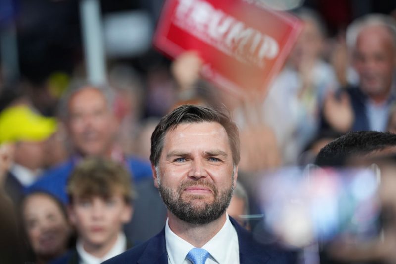 MILWAUKEE, WISCONSIN - JULY 15: Trump's pick for Vice President, U.S. Sen. J.D. Vance (R-OH) arrives on the first day of the Republican National Convention at the Fiserv Forum on July 15, 2024 in Milwaukee, Wisconsin. Delegates, politicians, and the Republican faithful are in Milwaukee for the annual convention, concluding with former President Donald Trump accepting his party's presidential nomination. The RNC takes place from July 15-18. (Photo by Andrew Harnik/Getty Images)