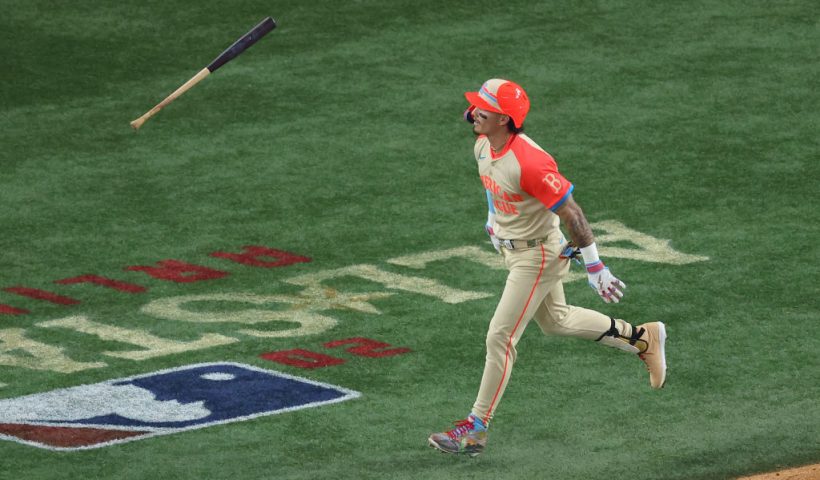 ARLINGTON, TEXAS - JULY 16: Jarren Duran #16 of the Boston Red Sox rounds the bases after hitting a two-run home run in the fifth inning against the National League during the 94th MLB All-Star Game presented by Mastercard at Globe Life Field on July 16, 2024 in Arlington, Texas. (Photo by Richard Rodriguez/Getty Images)