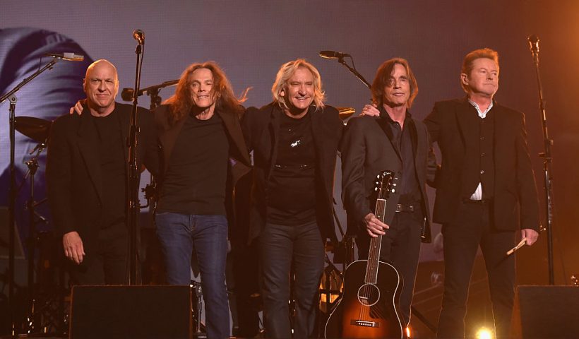 LOS ANGELES, CA - FEBRUARY 15: (L-R) Musicians Bernie Leadon, Timothy B. Schmit, Joe Walsh, Jackson Browne and Don Henley, paying tribute to Eagles founder Glenn Frey, appear onstage during The 58th GRAMMY Awards at Staples Center on February 15, 2016 in Los Angeles, California. (Photo by Larry Busacca/Getty Images for NARAS)