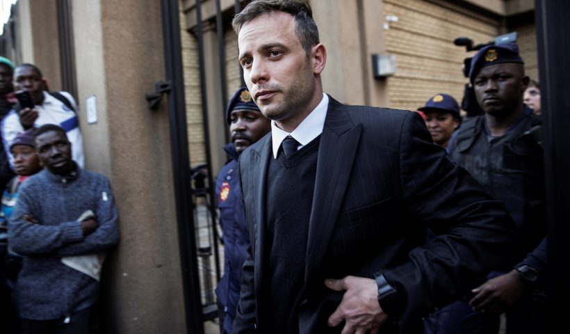 South African Paralympian Oscar Pistorius leaves the Pretoria High Court on June 15, 2016, after the third day of his resentencing hearing for the 2013 murder of his girlfriend Reeva Steenkamp.