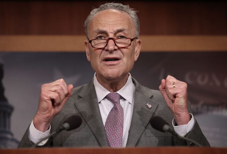 WASHINGTON, DC - JULY 13: Senate Minority Leader Chuck Schumer (D-NY) speaks during a press conference at the U.S. Capitol July 13, 2017 in Washington, DC. Schumer and Democratic leaders spoke out on the newly revised version of the Republican healthcare plan designed to repeal and replace the Affordable Care Act, also known as Obamacare. (Photo by Win McNamee/Getty Images)