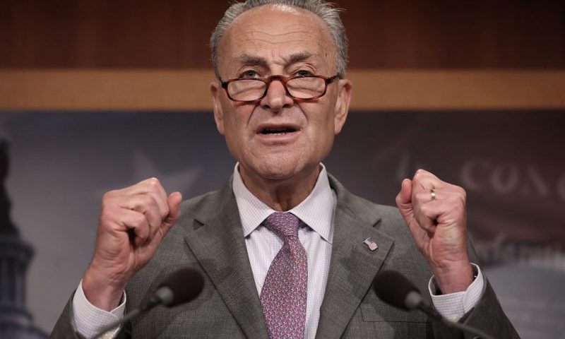 WASHINGTON, DC - JULY 13: Senate Minority Leader Chuck Schumer (D-NY) speaks during a press conference at the U.S. Capitol July 13, 2017 in Washington, DC. Schumer and Democratic leaders spoke out on the newly revised version of the Republican healthcare plan designed to repeal and replace the Affordable Care Act, also known as Obamacare. (Photo by Win McNamee/Getty Images)