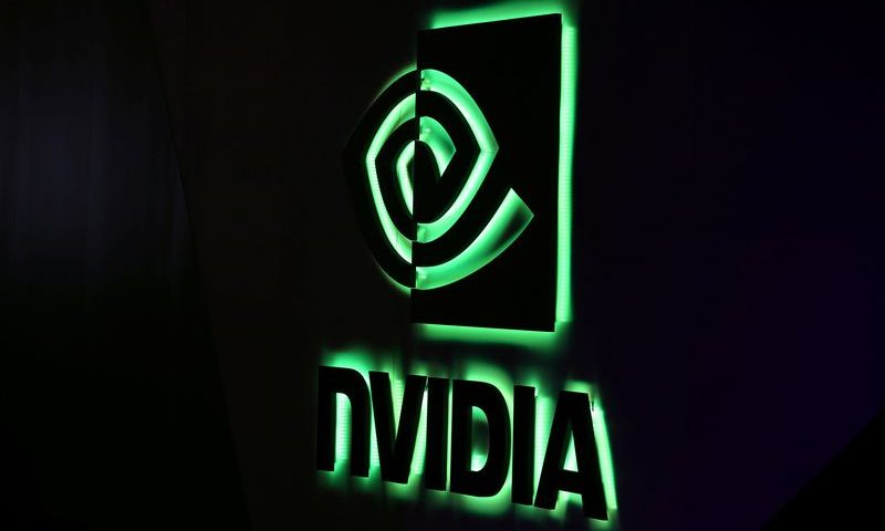 A NVIDIA logo is shown at SIGGRAPH 2017 in Los Angeles, California, U.S. July 31, 2017. REUTERS/Mike Blake