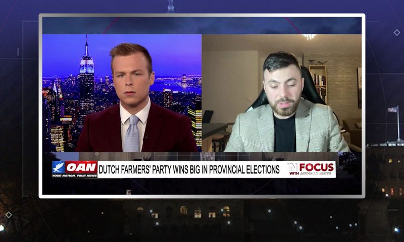 Video still from Lewis Brackpool's interview with In Focus on One America News Network