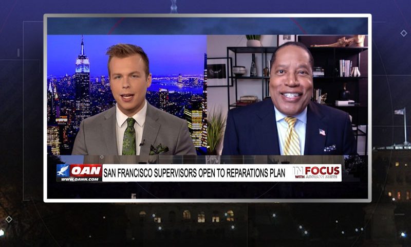 Video still from Larry Elder's interview with In Focus on One America News Network