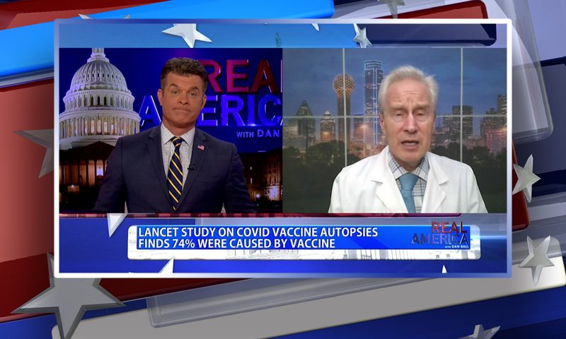 Video still from Dr. Peter McCullough's interview with Real America on One America News Network