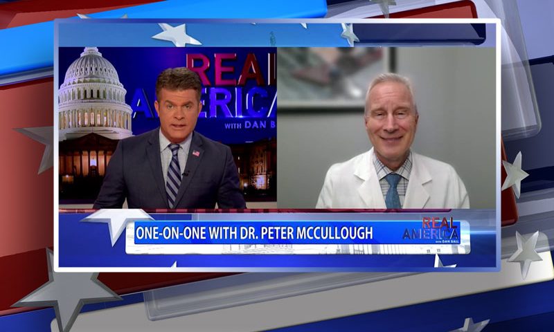 Video still from Dr. Peter McCullough's interview with Real America on One America News Network