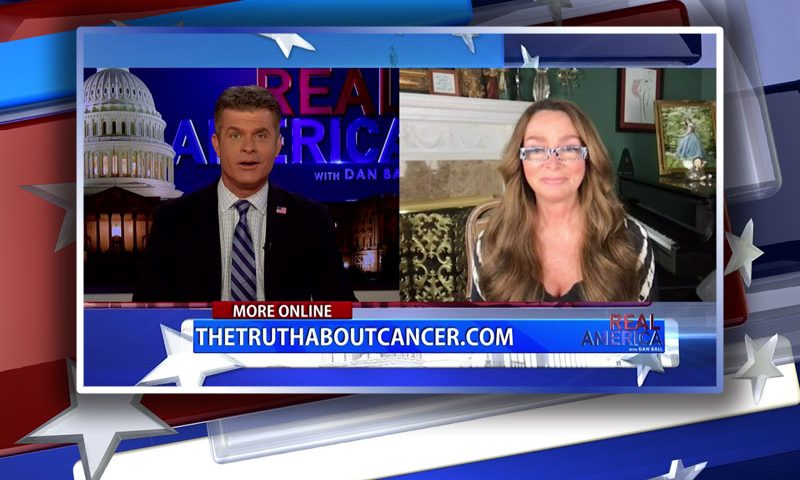 Video still from Charlene Bollinger's interview with Real America on One America News Network