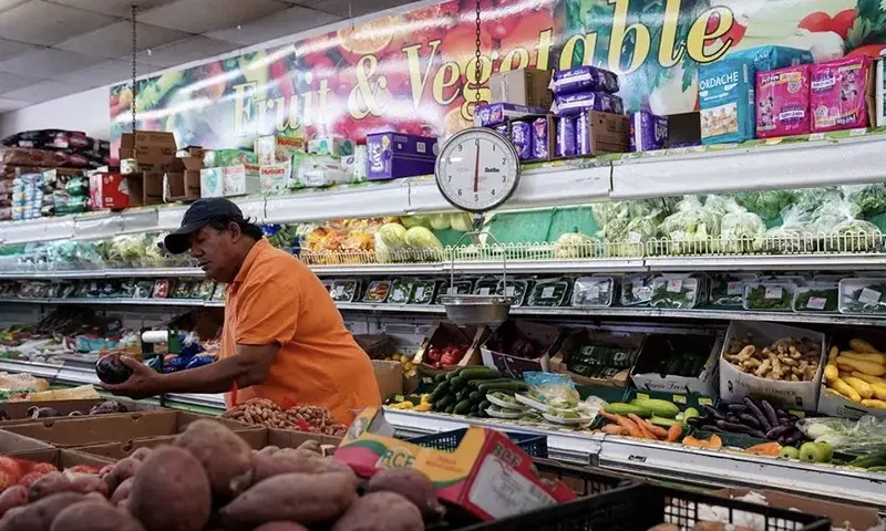 A man shops for produce at Best World Supermarket in the Mount Pleasant neighborhood of Washington, D.C., U.S., August 19, 2022. REUTERS/Sarah Silbiger/File Photo