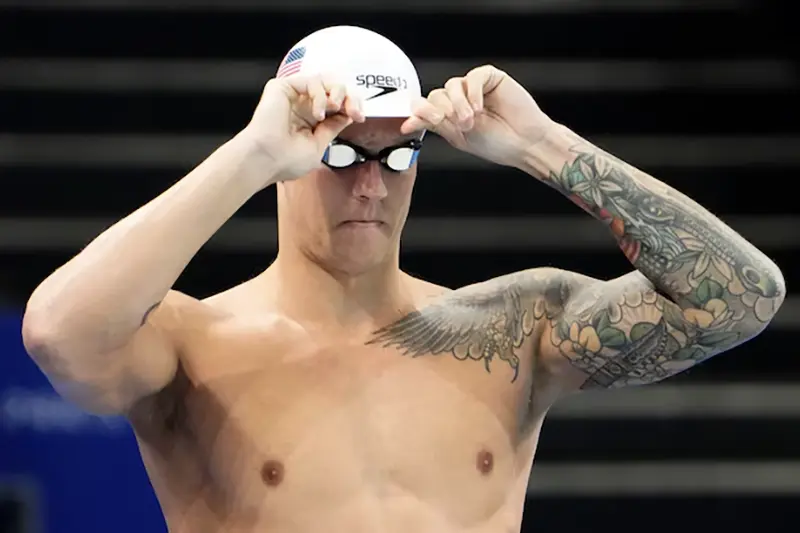 USA swimmer Caeleb Dressel during swim practice at the 2024 Paris Olympic Summer Games. Mandatory Credit: Rob Schumacher-USA TODAY Sports