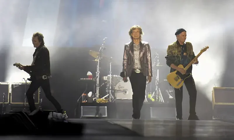 Mick Jagger, Ronnie Wood and Keith Richards of rock band The Rolling Stones kick off their 2024 Hackney Diamonds tour at the NRG Stadium in Houston, Texas, U.S. April 28, 2024. REUTERS/Callaghan O'Hare/File Photo