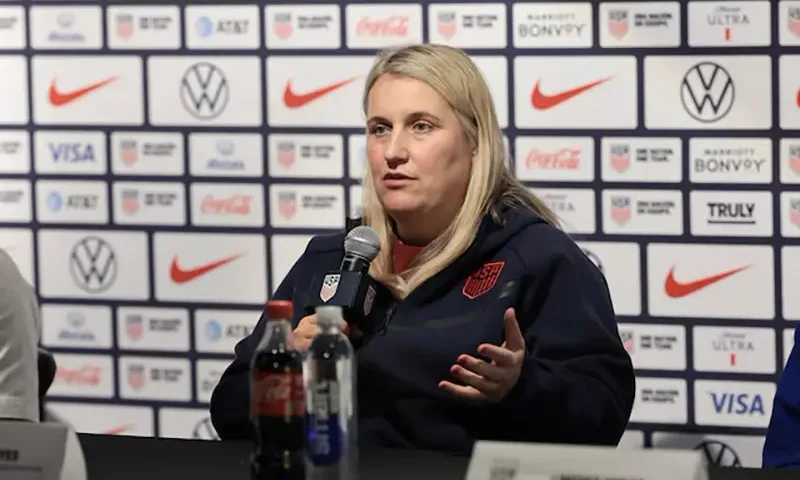 United States Women's head coach Emma Hayes talks to the media during a press conference at Nike House of Innovation NYC. Mandatory Credit: Vincent Carchietta-USA TODAY Sports/File Photo