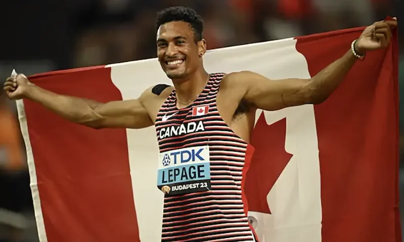 Canada's Pierce Lepage celebrates after winning the gold medal in the the men's decathlon REUTERS/Dylan Martinez/File Photo