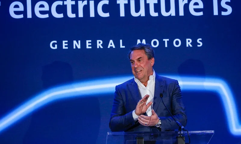 HAMTRAMCK, MI - JANUARY 27: Mark Reuss, President of General Motors, announces that GMs Detroit-Hamtramck Assembly plant will build the all-electric Cruise Origin self-driving shuttle on January 27, 2020 in Hamtramck, Michigan. GM will invest $2.2 billion at the Detroit-Hamtramck plant and 2200 jobs for an all-electric future for electric pickups, SUVs, and autonomous vehicles. (Photo by Bill Pugliano/Getty Images)