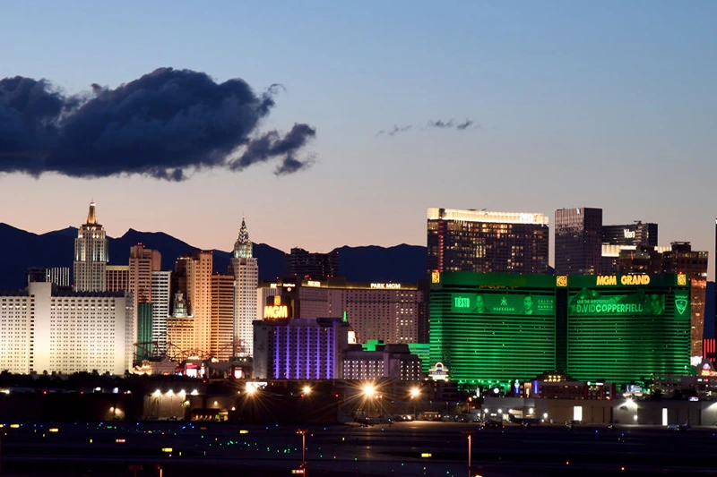 LAS VEGAS, NEVADA - MARCH 15: Hotel-casinos on the Las Vegas Strip including (L-R) the Tropicana Las Vegas, New York-New York Hotel & Casino, Park MGM, MGM Grand Hotel & Casino and The Cosmopolitan of Las Vegas are shown as the coronavirus continues to spread across the United States on March 15, 2020 in Las Vegas, Nevada. MGM Resorts International announced on Sunday that it will suspend casino operations on Monday and hotel operations on Tuesday at all of its Las Vegas properties until further notice to combat the spread of the virus. The World Health Organization declared the coronavirus (COVID-19) a global pandemic on March 11th. (Photo by Ethan Miller/Getty Images)