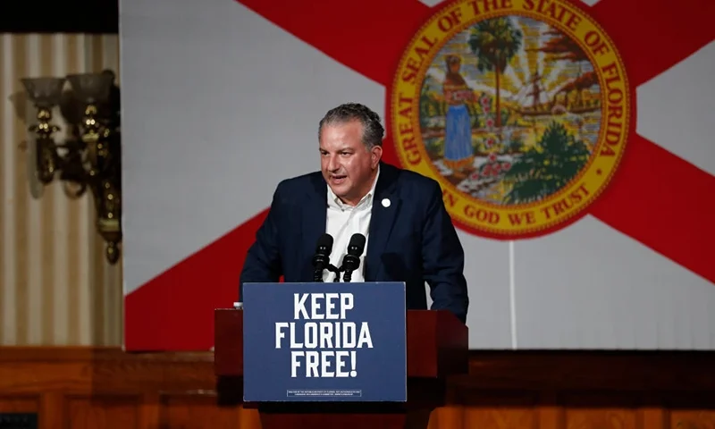 Florida Chief Financial Officer Jimmy Patronis speaks before introducing Florida Gov. Ron DeSantis during a rally for Florida Republicans at the Cheyenne Saloon on November 7, 2022 in Orlando, Florida. DeSantis faces former Democratic Gov. Charlie Crist in tomorrow's general election. (Photo by Octavio Jones/Getty Images)