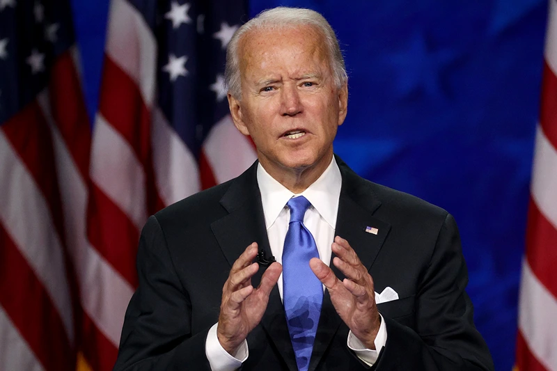 Joe Biden Accepts Party's Nomination For President In Delaware During Virtual DNC
WILMINGTON, DELAWARE - AUGUST 20: Democratic presidential nominee Joe Biden delivers his acceptance speech on the fourth night of the Democratic National Convention from the Chase Center on August 20, 2020 in Wilmington, Delaware. The convention, which was once expected to draw 50,000 people to Milwaukee, Wisconsin, is now taking place virtually due to the coronavirus pandemic. (Photo by Win McNamee/Getty Images)