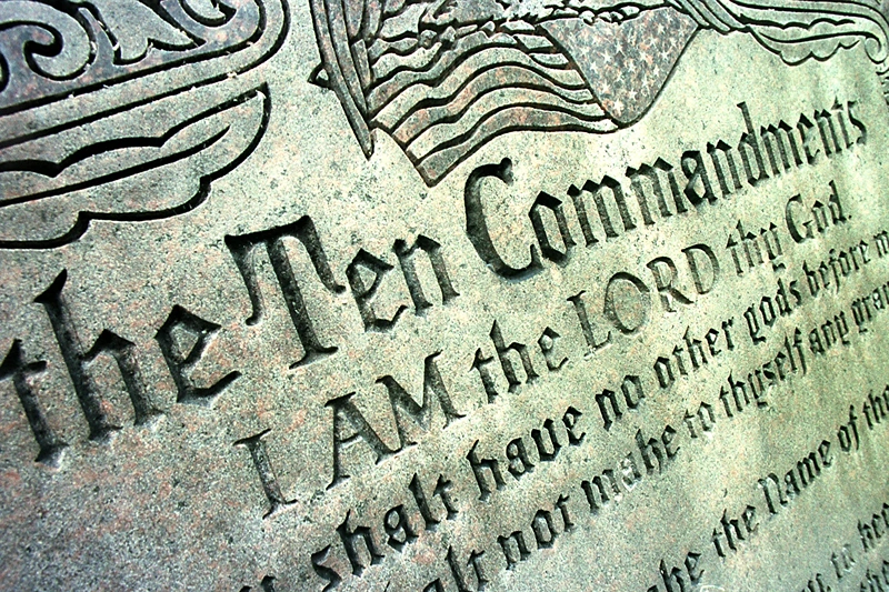 Ten Commandments Sculpture Lawsuit
391223 04: A 42-year-old Ten Commandments sculpture is on display in front of city hall June 27, 2001 in Grand Junction, CO. The sculpture became a target of controversy betweem the ACLU and the Christian Coalition''s American Center for Law and Justice when the ACLU began a legal offensive aimed at removing displays of the Ten Commandments from city halls and other civic buildings throughout the United States. (Photo by Michael Smith/Getty Images)